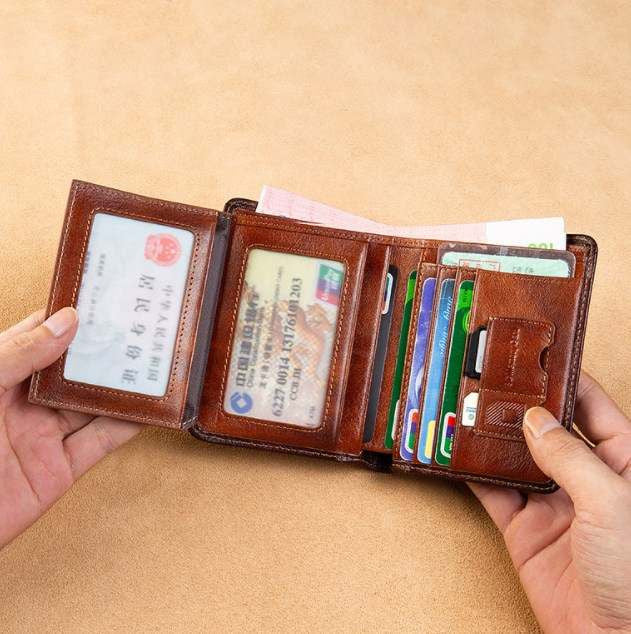Anti-Theft Brushed Leather Wallet