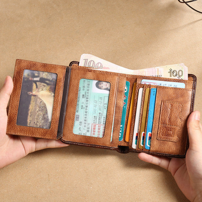 Anti-Theft Brushed Leather Wallet